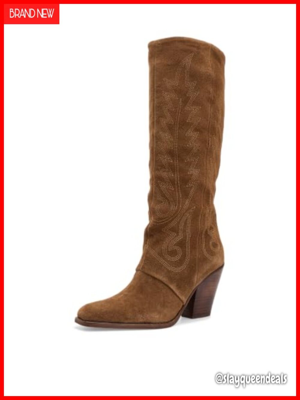 Western Calf High Suede Block Heel Boot Snip Toe